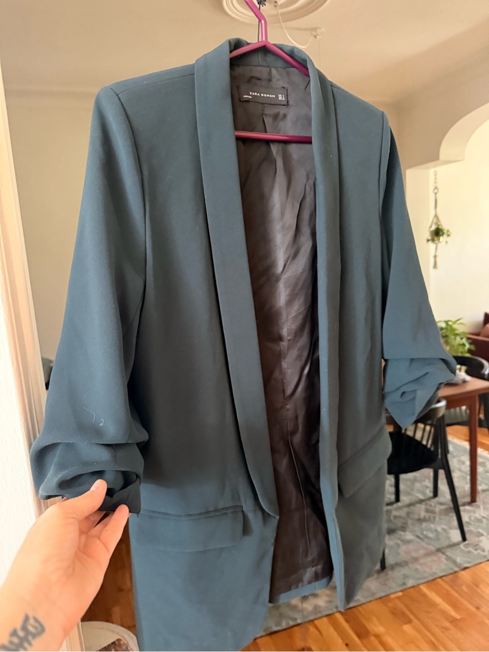 Zara Dark Green Open Front Blazer - Picture 2 of 3